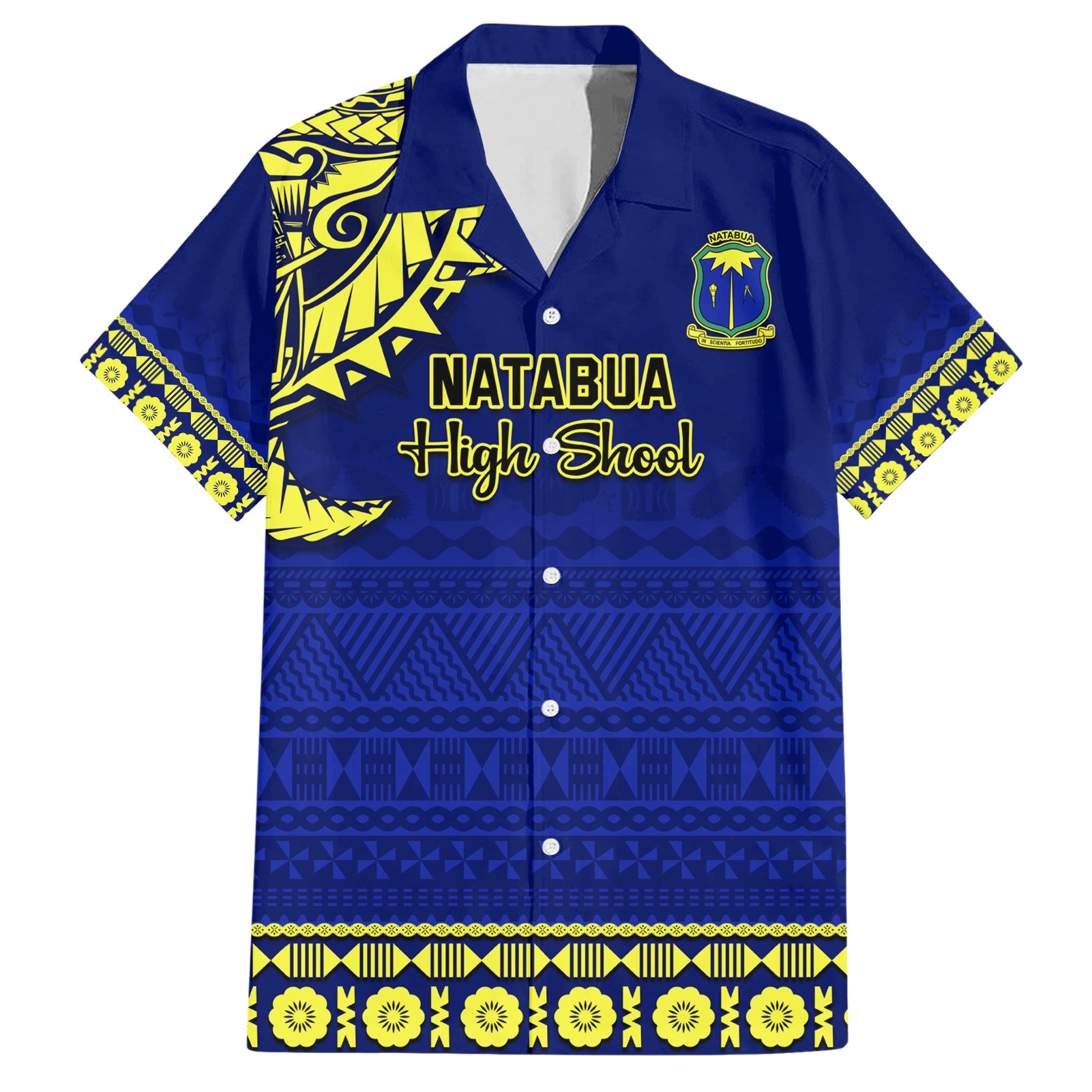 Personalised Fiji Natabua High School Hawaiian Shirt Fijian Tapa Pattern LT14 Blue - Polynesian Pride