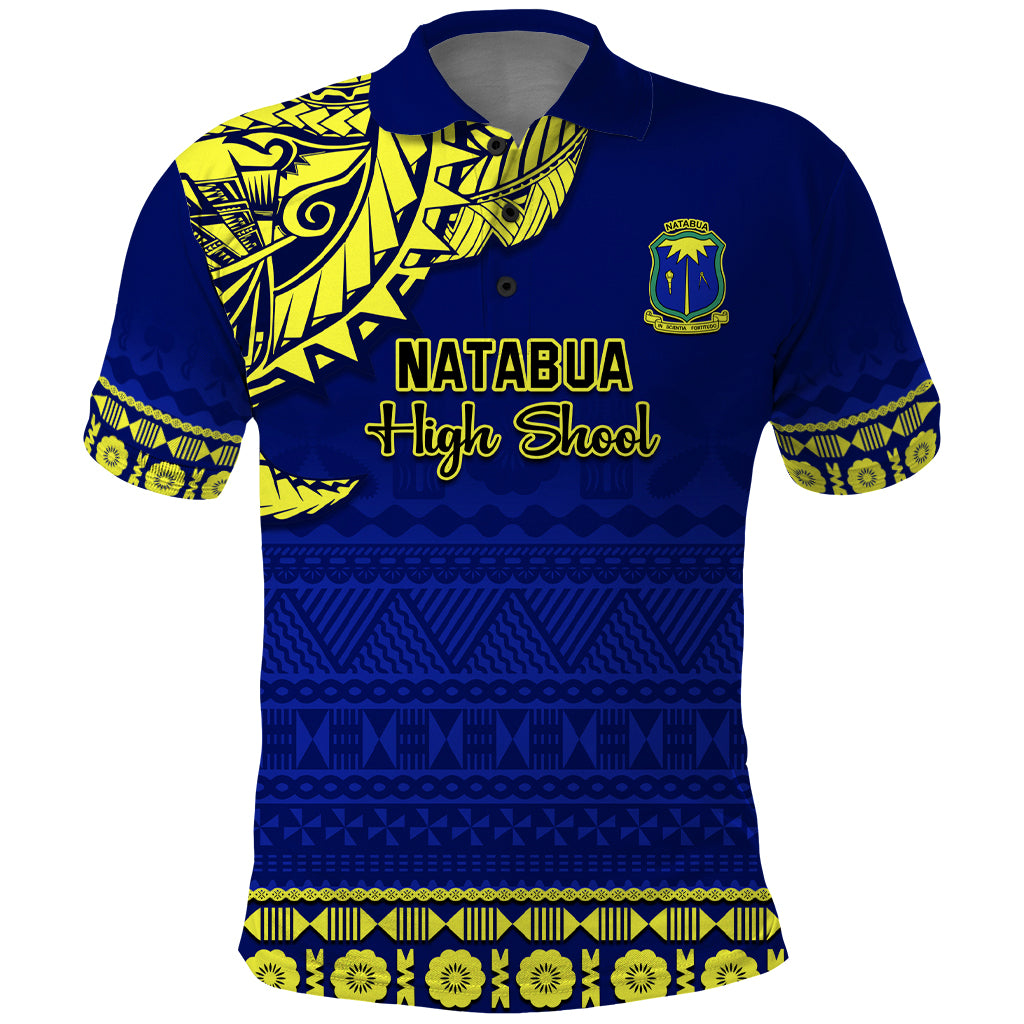 Personalised Fiji Natabua High School Polo Shirt Fijian Tapa Pattern LT14 Blue - Polynesian Pride