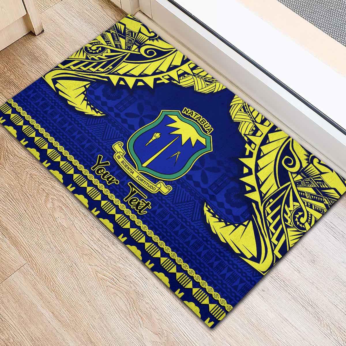 Personalised Fiji Natabua High School Rubber Doormat Fijian Tapa Pattern LT14 - Polynesian Pride