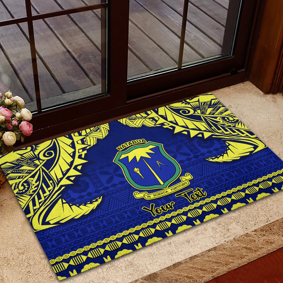 Personalised Fiji Natabua High School Rubber Doormat Fijian Tapa Pattern LT14 - Polynesian Pride