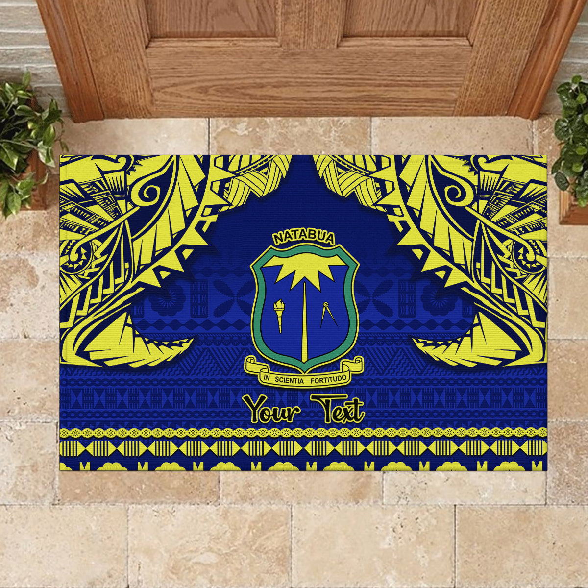 Personalised Fiji Natabua High School Rubber Doormat Fijian Tapa Pattern LT14 - Polynesian Pride