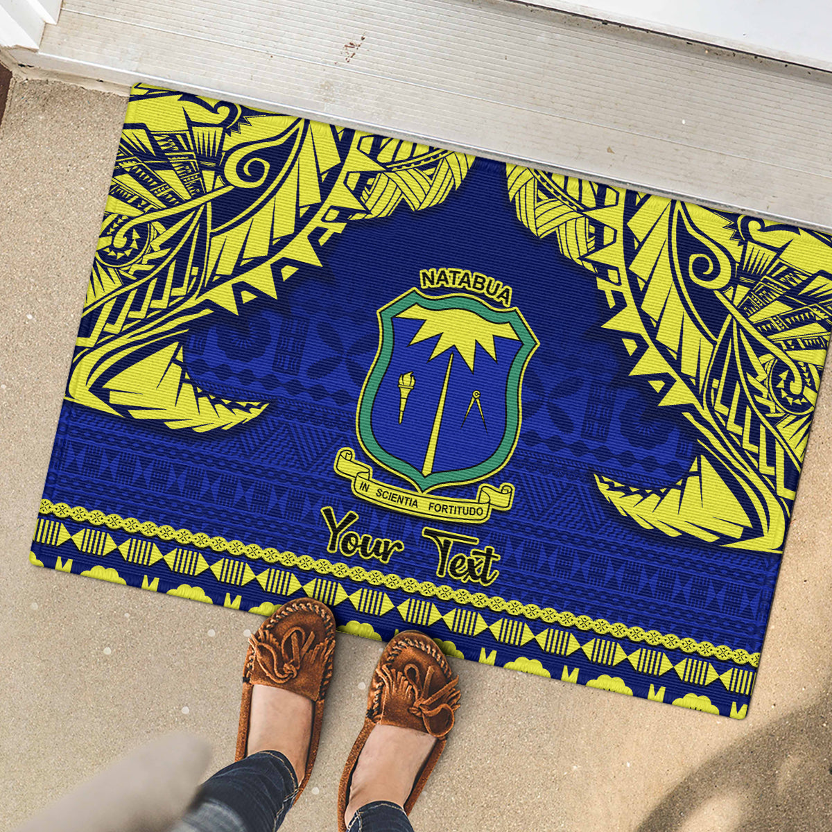 Personalised Fiji Natabua High School Rubber Doormat Fijian Tapa Pattern LT14 - Polynesian Pride