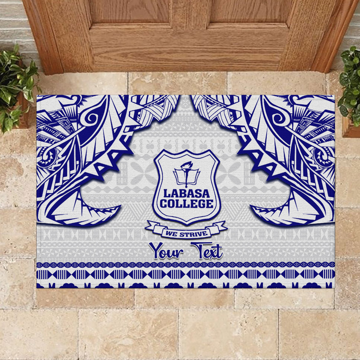 Personalised Fiji Labasa College Rubber Doormat Fijian Tapa Pattern LT14 - Polynesian Pride