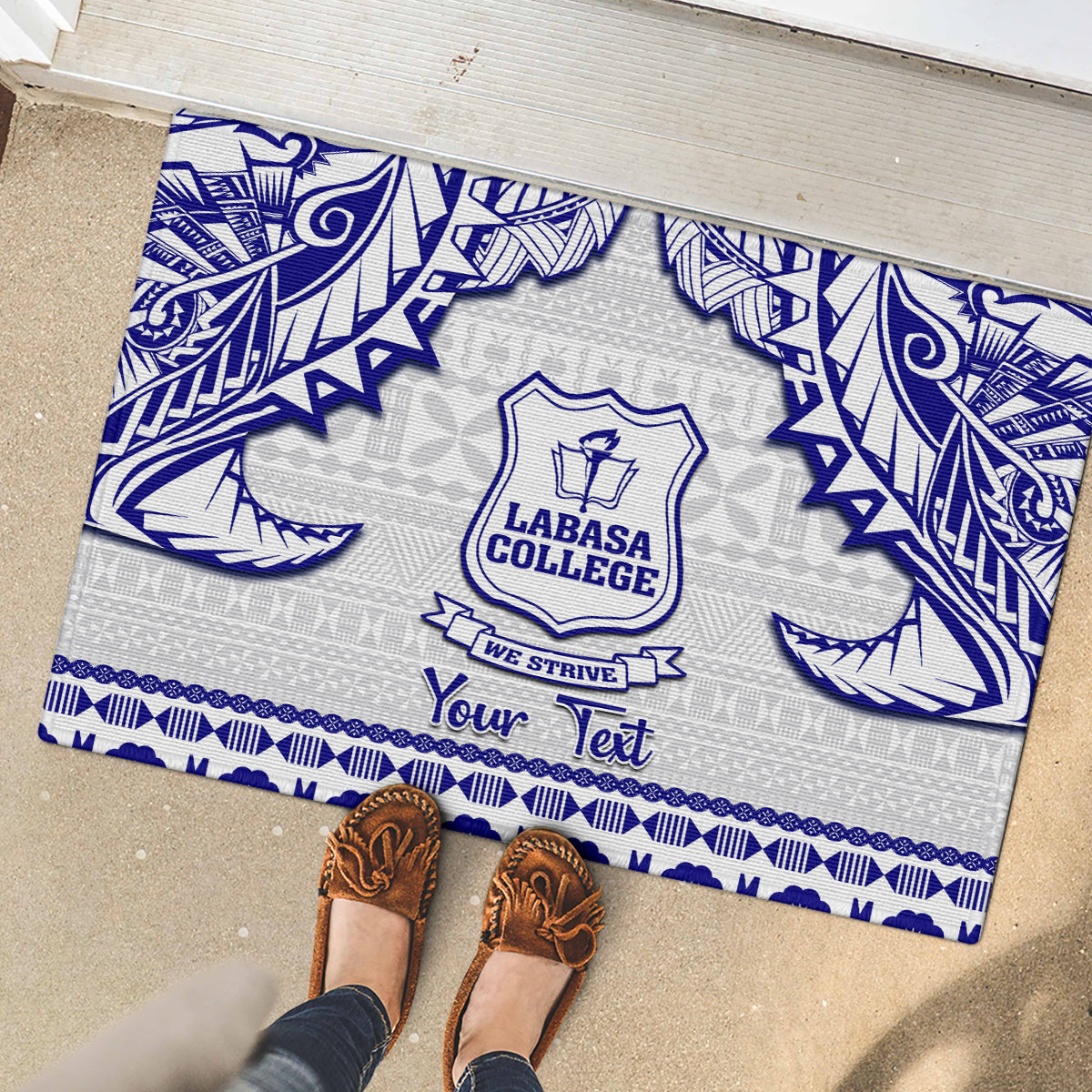 Personalised Fiji Labasa College Rubber Doormat Fijian Tapa Pattern LT14 - Polynesian Pride