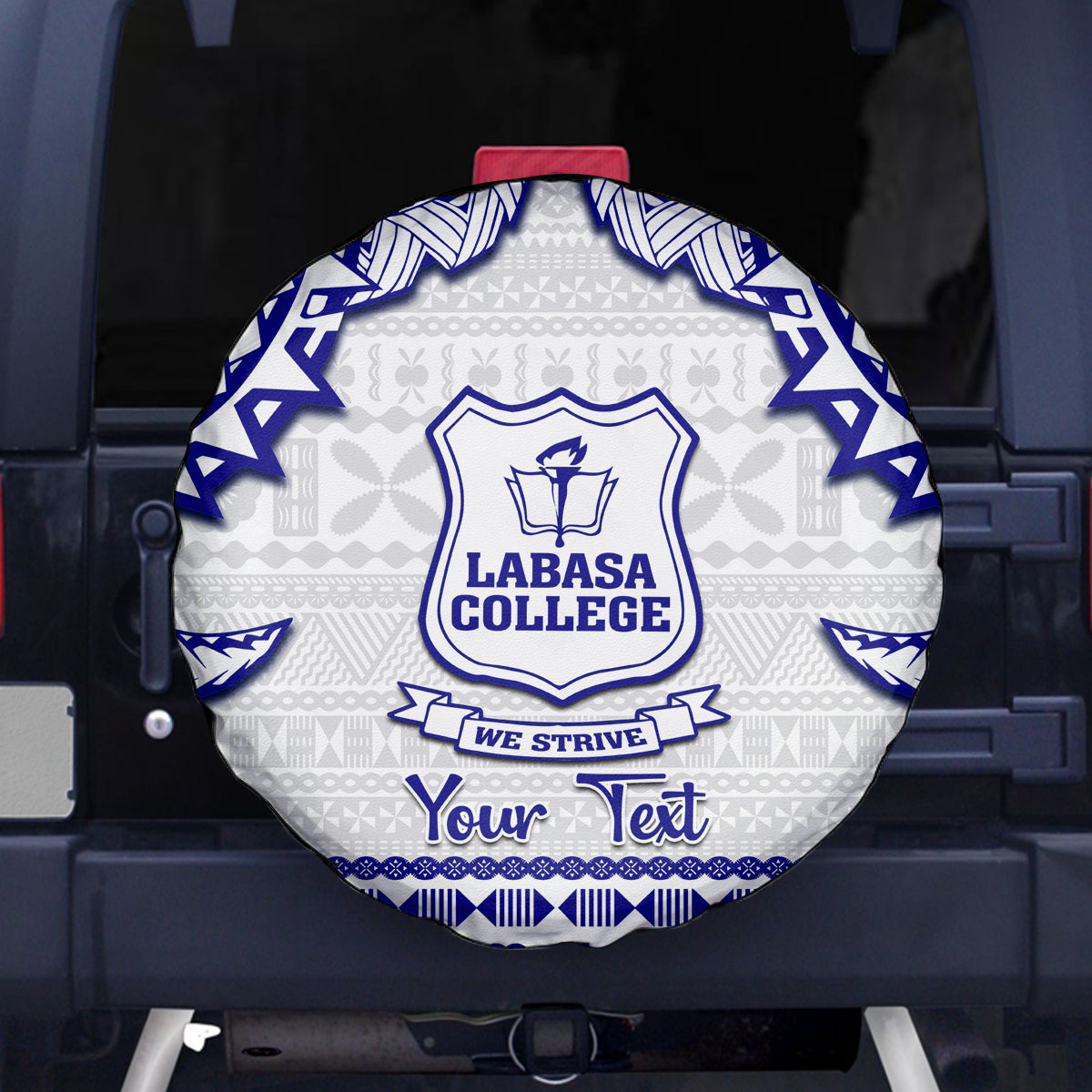 Personalised Fiji Labasa College Spare Tire Cover Fijian Tapa Pattern LT14 White - Polynesian Pride