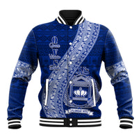 Personalised Fiji Queen Victoria School Baseball Jacket Fijian Tapa Pattern LT14 Unisex Blue - Polynesian Pride