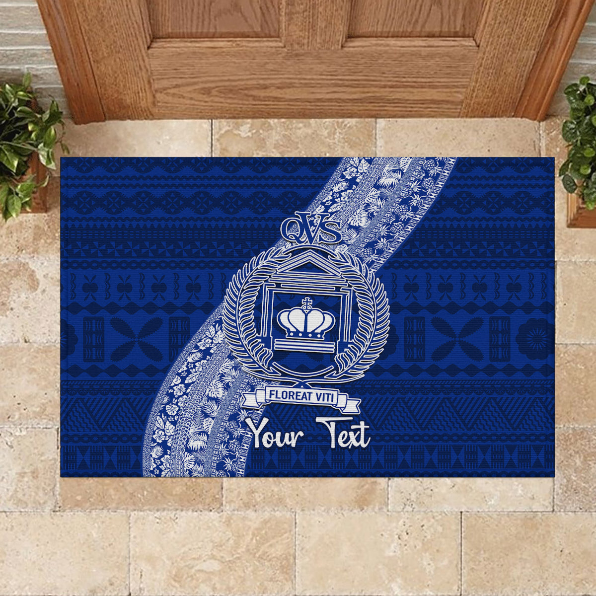 Personalised Fiji Queen Victoria School Rubber Doormat Fijian Tapa Pattern LT14 - Polynesian Pride