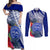 Personalised Samoana High School Couples Matching Off Shoulder Maxi Dress and Long Sleeve Button Shirt American Samoa Schools Polynesian Tropical Flowers LT14 Blue - Polynesian Pride