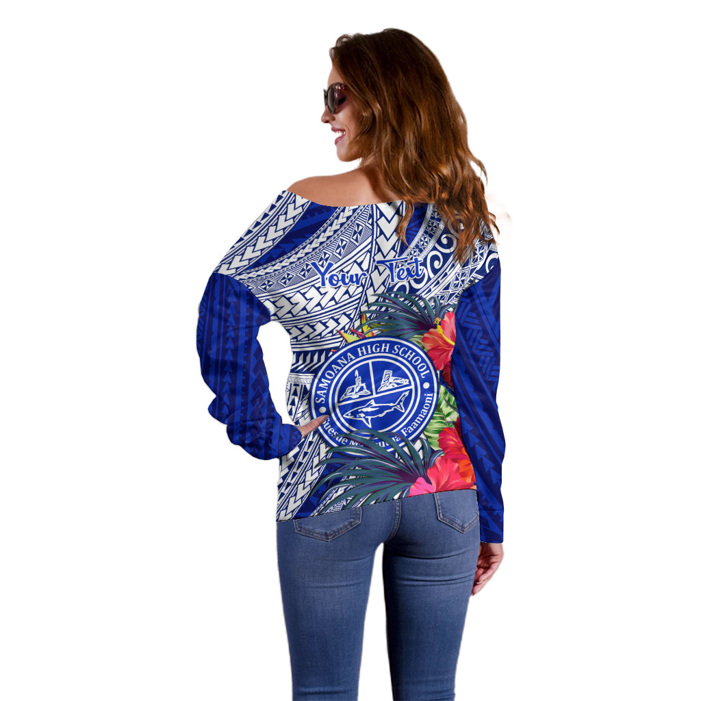 Personalised Samoana High School Off Shoulder Sweater American Samoa Schools Polynesian Tropical Flowers LT14 - Polynesian Pride