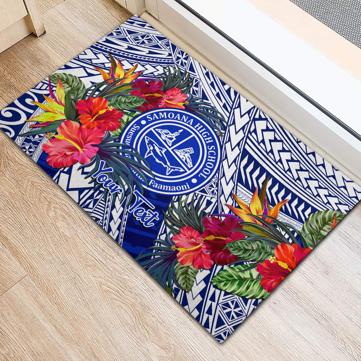 Personalised Samoana High School Rubber Doormat American Samoa Schools Polynesian Tropical Flowers LT14 - Polynesian Pride