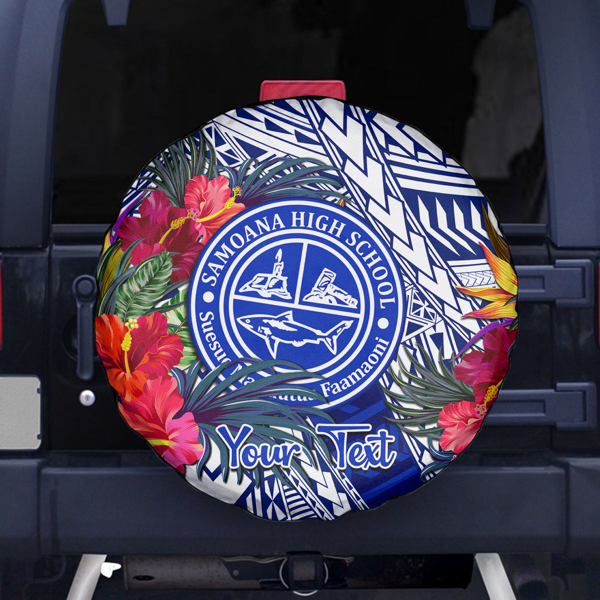 Personalised Samoana High School Spare Tire Cover American Samoa Schools Polynesian Tropical Flowers LT14 Blue - Polynesian Pride