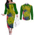 Personalised Leone High School Couples Matching Off The Shoulder Long Sleeve Dress and Long Sleeve Button Shirt American Samoa Schools Polynesian Tropical Flowers LT14 Green - Polynesian Pride