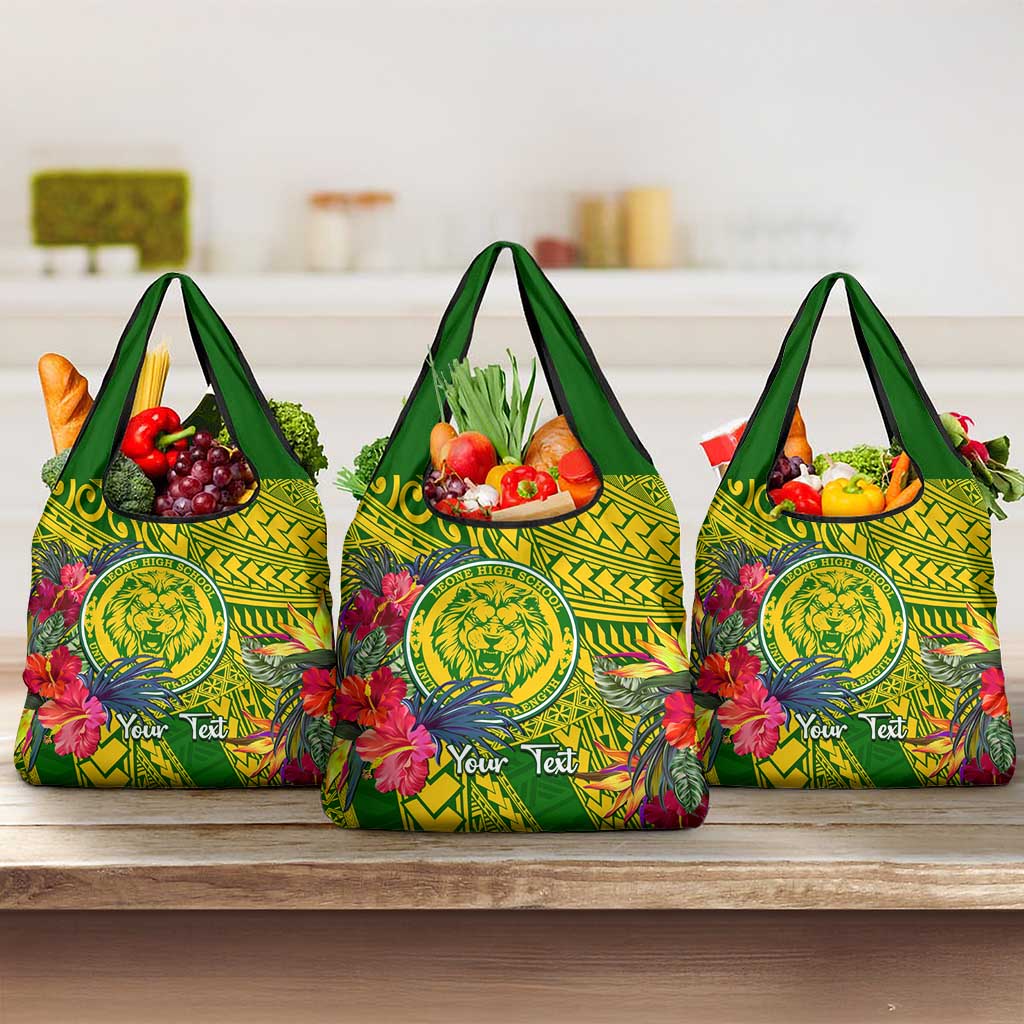 Personalised Leone High School Grocery Bag American Samoa Schools Polynesian Tropical Flowers LT14 3-pack One Size Green - Polynesian Pride