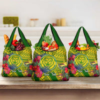 Personalised Leone High School Grocery Bag American Samoa Schools Polynesian Tropical Flowers LT14 3-pack One Size Green - Polynesian Pride
