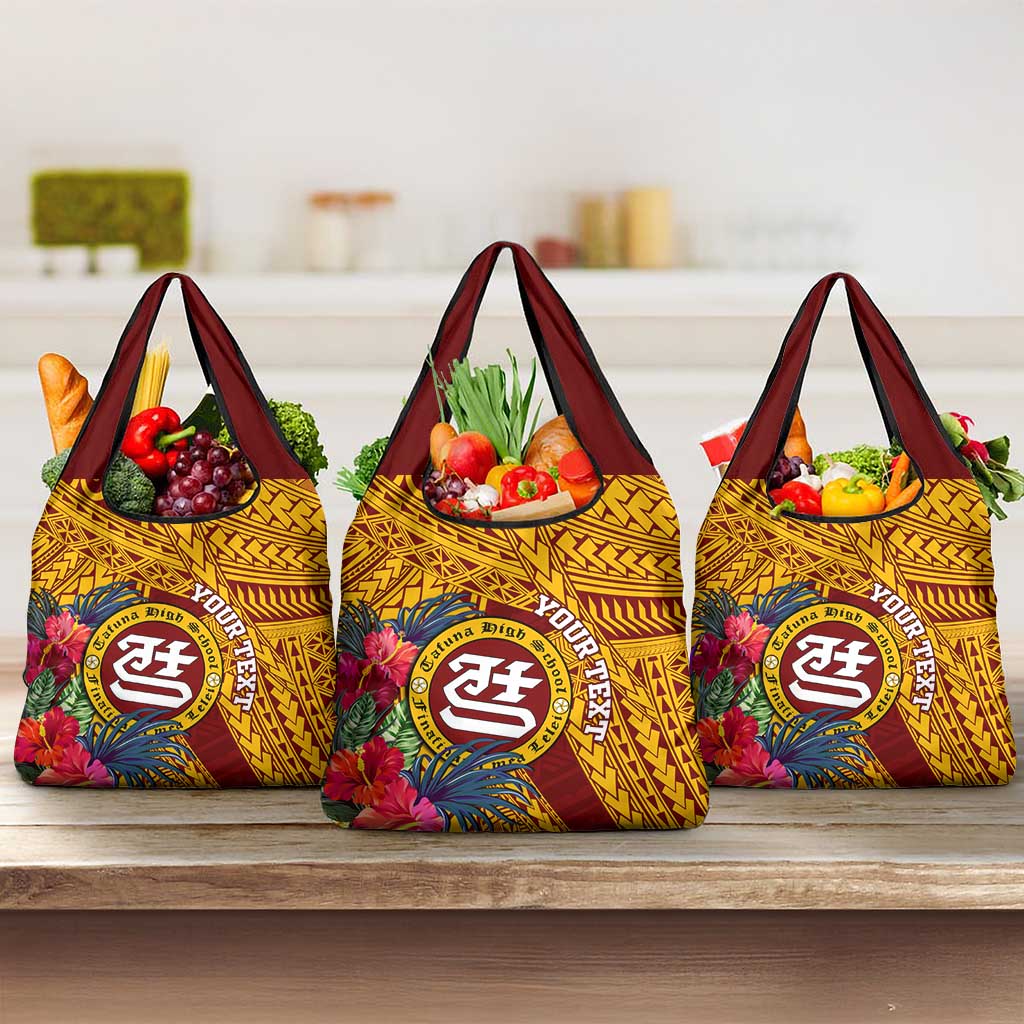 Personalised Tafuna High School Grocery Bag American Samoa Schools Polynesian Tropical Flowers LT14 3-pack One Size Maroon - Polynesian Pride