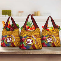 Personalised Tafuna High School Grocery Bag American Samoa Schools Polynesian Tropical Flowers LT14 3-pack One Size Maroon - Polynesian Pride
