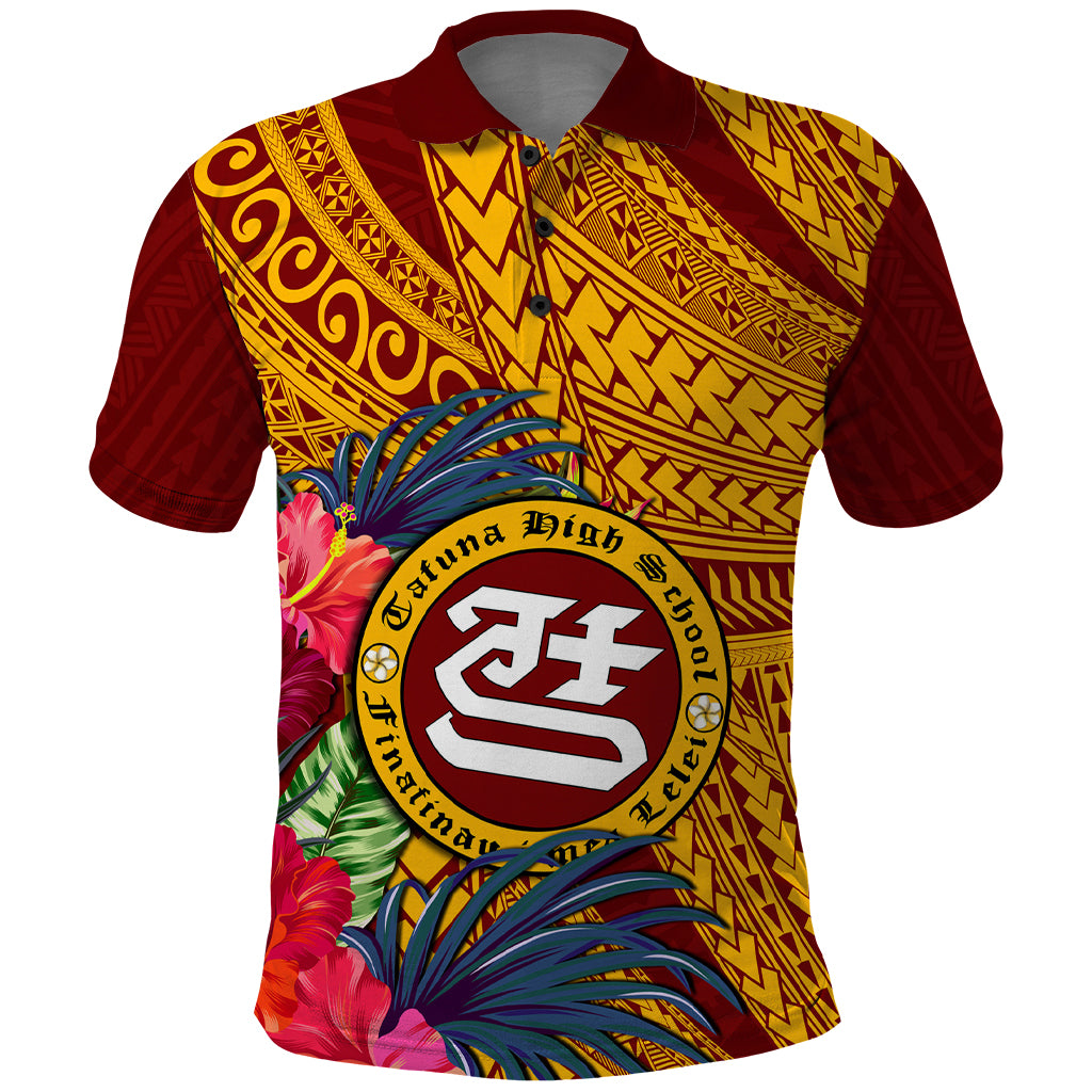 Personalised Tafuna High School Polo Shirt American Samoa Schools Polynesian Tropical Flowers LT14 Maroon - Polynesian Pride