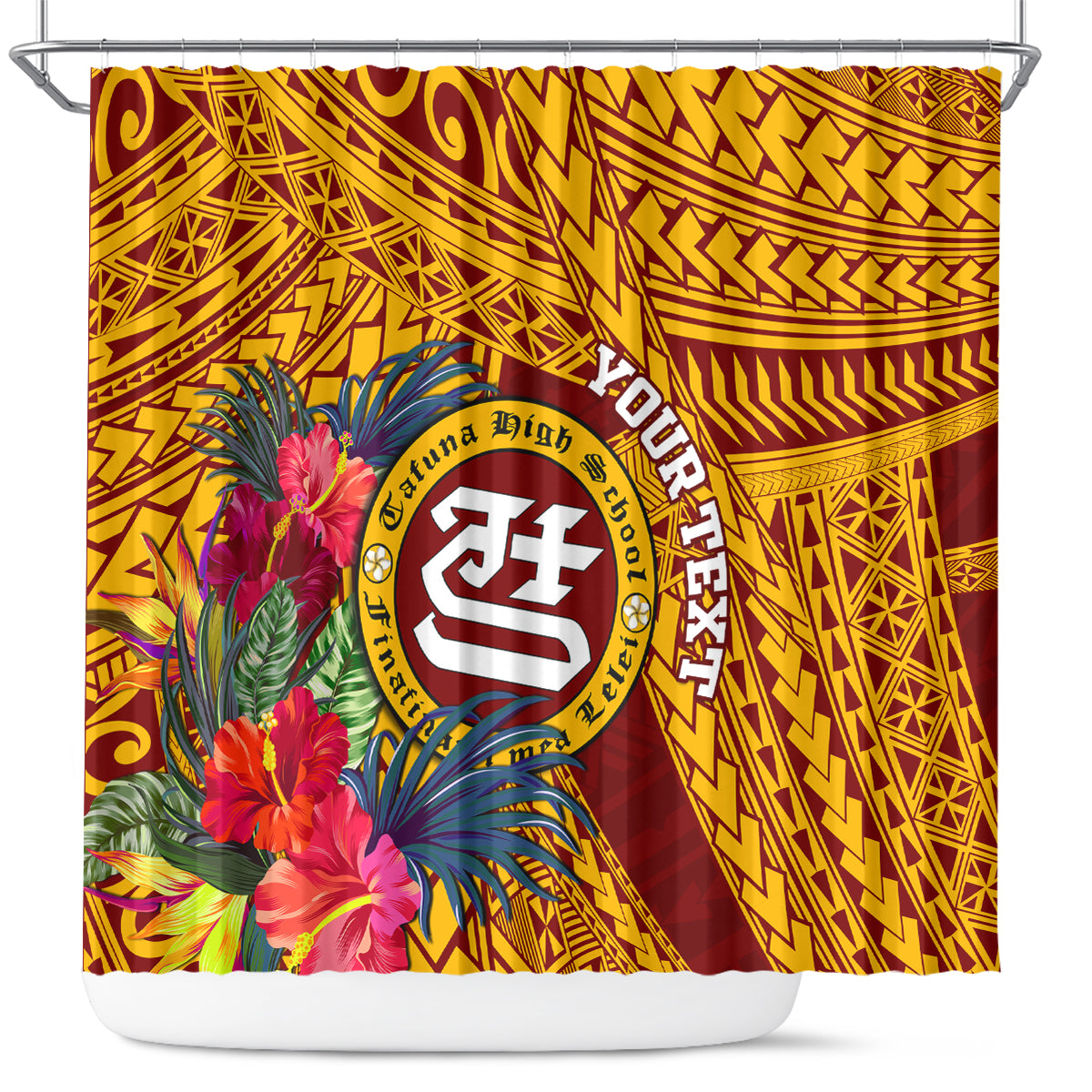 Personalised Tafuna High School Shower Curtain American Samoa Schools Polynesian Tropical Flowers LT14 Maroon - Polynesian Pride