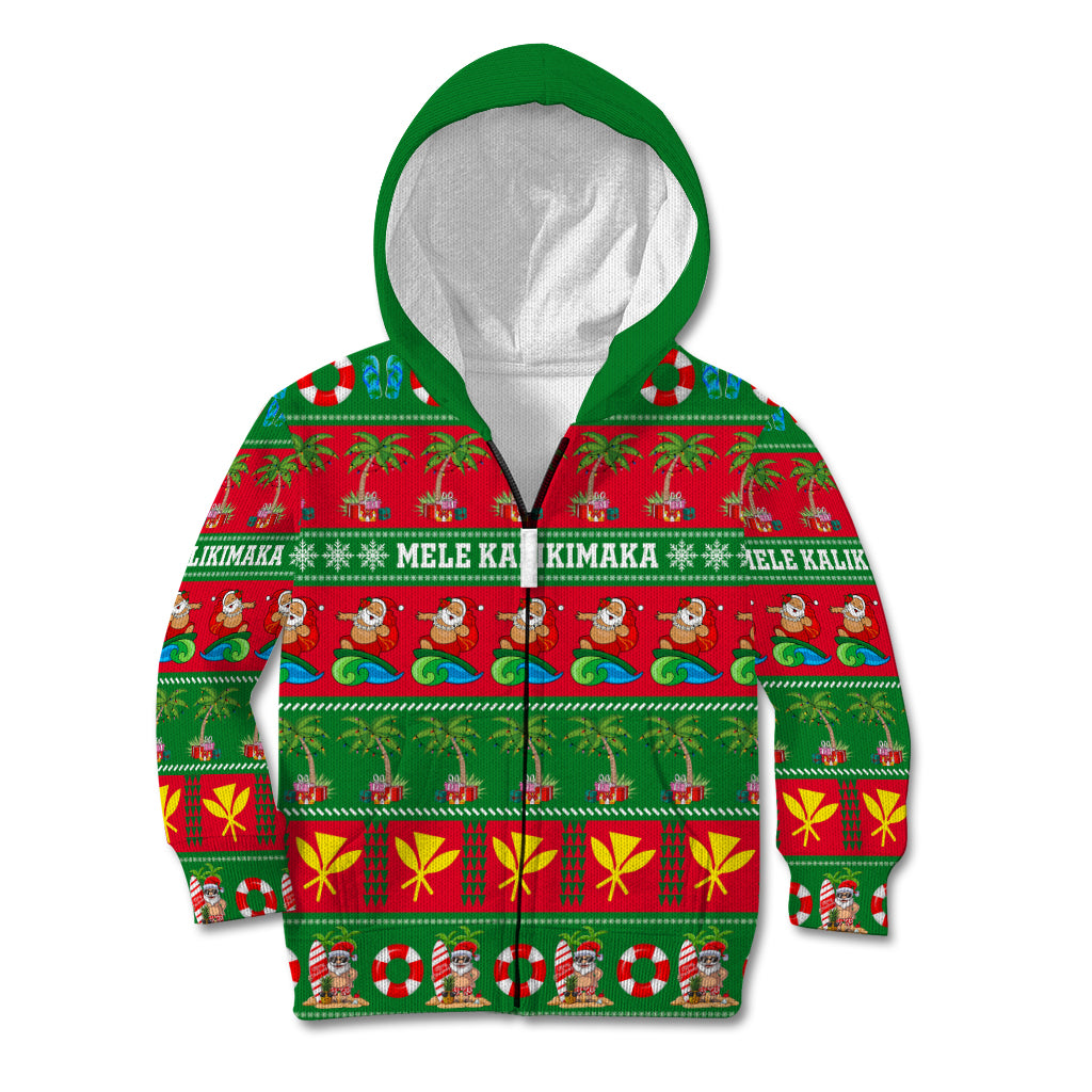 Personalised Hawaii Christmas Kid Hoodie Mele Kalikimaka LT14 Zip Hoodie Green - Polynesian Pride