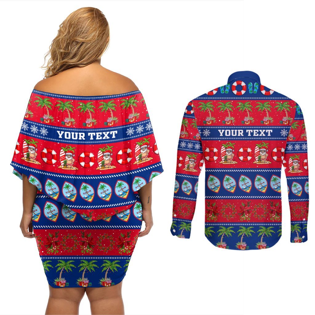 Personalised Guam Christmas Couples Matching Off Shoulder Short Dress and Long Sleeve Button Shirt Felis Pasgua LT14 - Polynesian Pride