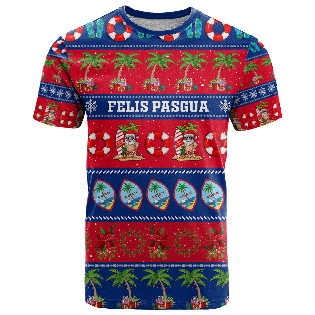 Personalised Guam Christmas T Shirt Felis Pasgua LT14 Blue - Polynesian Pride
