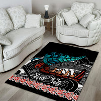 Personalised New Zealand Waka Area Rug Aotearoa Maori Silver Fern Pattern LT14 - Polynesian Pride