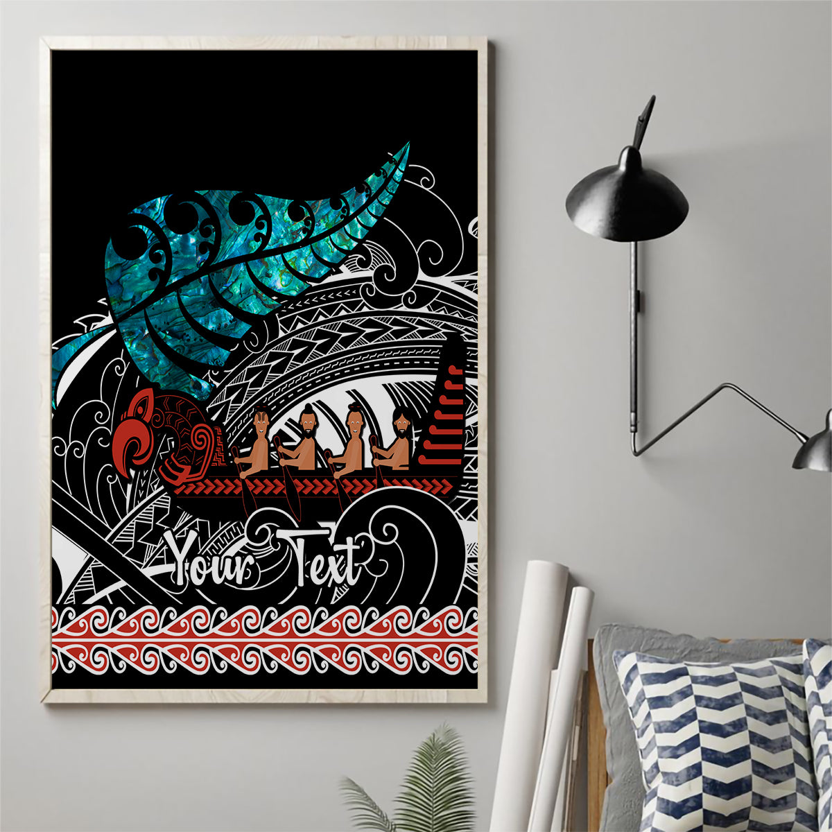 Personalised New Zealand Waka Canvas Wall Art Aotearoa Maori Silver Fern Pattern LT14 - Polynesian Pride