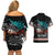 Personalised New Zealand Waka Couples Matching Off Shoulder Short Dress and Hawaiian Shirt Aotearoa Maori Silver Fern Pattern LT14 - Polynesian Pride