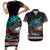 Personalised New Zealand Waka Couples Matching Short Sleeve Bodycon Dress and Hawaiian Shirt Aotearoa Maori Silver Fern Pattern LT14 Black - Polynesian Pride