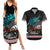 Personalised New Zealand Waka Couples Matching Summer Maxi Dress and Hawaiian Shirt Aotearoa Maori Silver Fern Pattern LT14 Black - Polynesian Pride