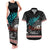 Personalised New Zealand Waka Couples Matching Tank Maxi Dress and Hawaiian Shirt Aotearoa Maori Silver Fern Pattern LT14 Black - Polynesian Pride