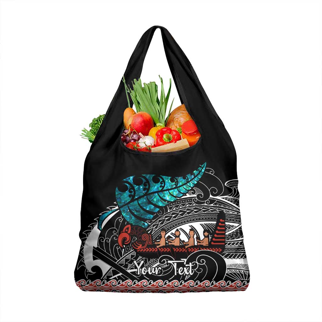 Personalised New Zealand Waka Grocery Bag Aotearoa Maori Silver Fern Pattern LT14 1-pack One Size Black - Polynesian Pride