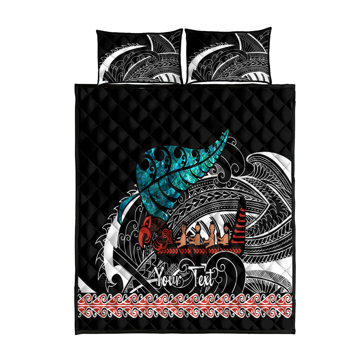 Personalised New Zealand Waka Quilt Bed Set Aotearoa Maori Silver Fern Pattern LT14 Black - Polynesian Pride