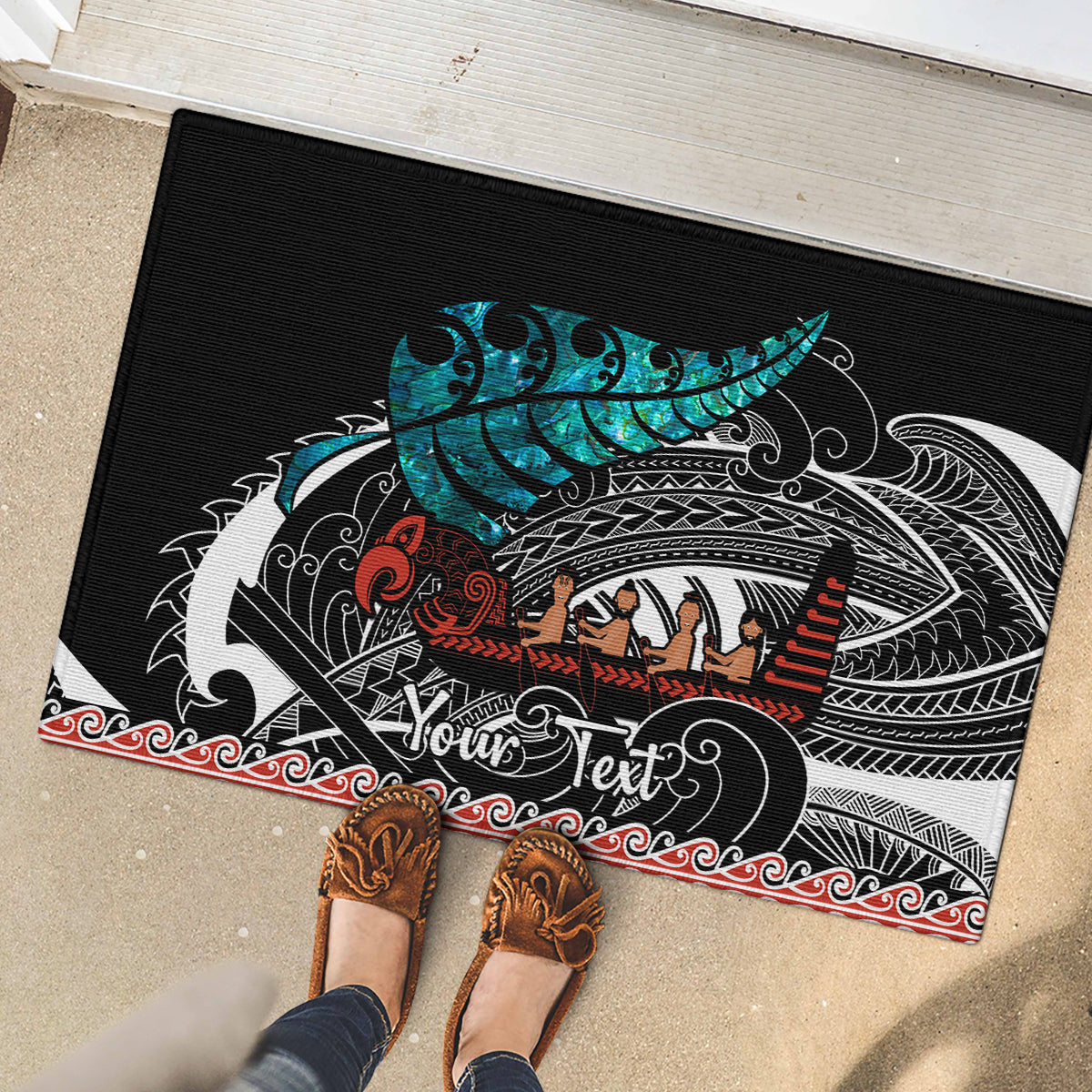 Personalised New Zealand Waka Rubber Doormat Aotearoa Maori Silver Fern Pattern LT14 - Polynesian Pride