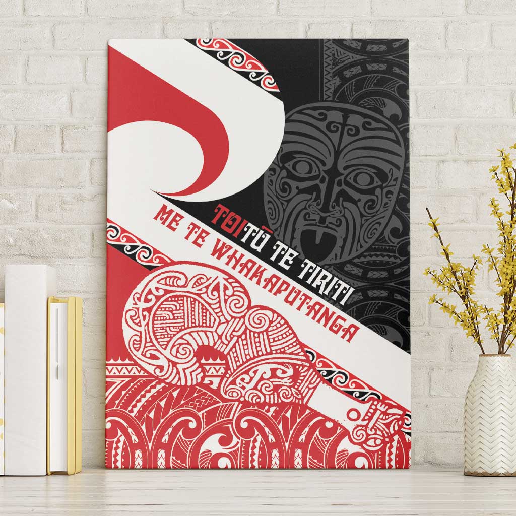 Toitu Te Tiriti Me Te Whakaputanga Canvas Wall Art Maori Wahaika With Haka Face LT14 Without Frame Red - Polynesian Pride