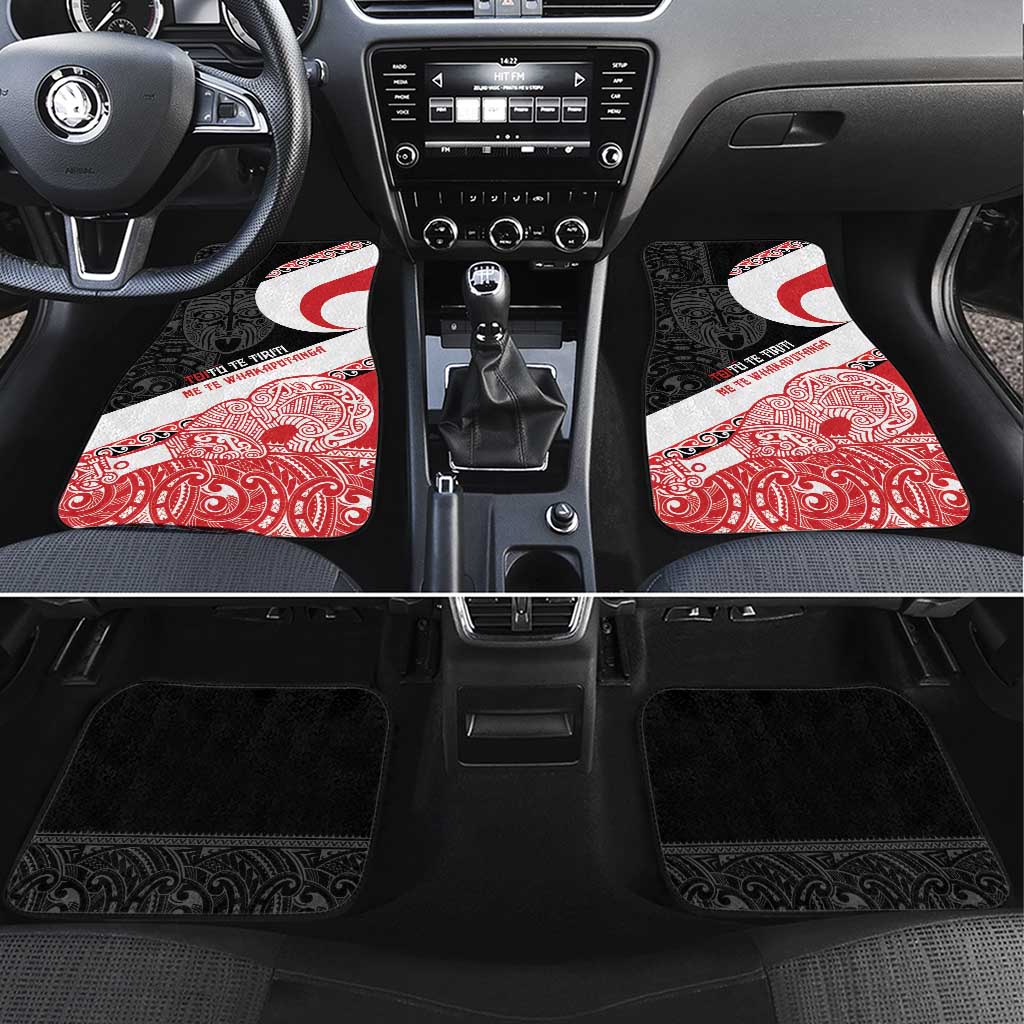Toitu Te Tiriti Me Te Whakaputanga Car Mats Maori Wahaika With Haka Face LT14 Set 4pcs Red - Polynesian Pride