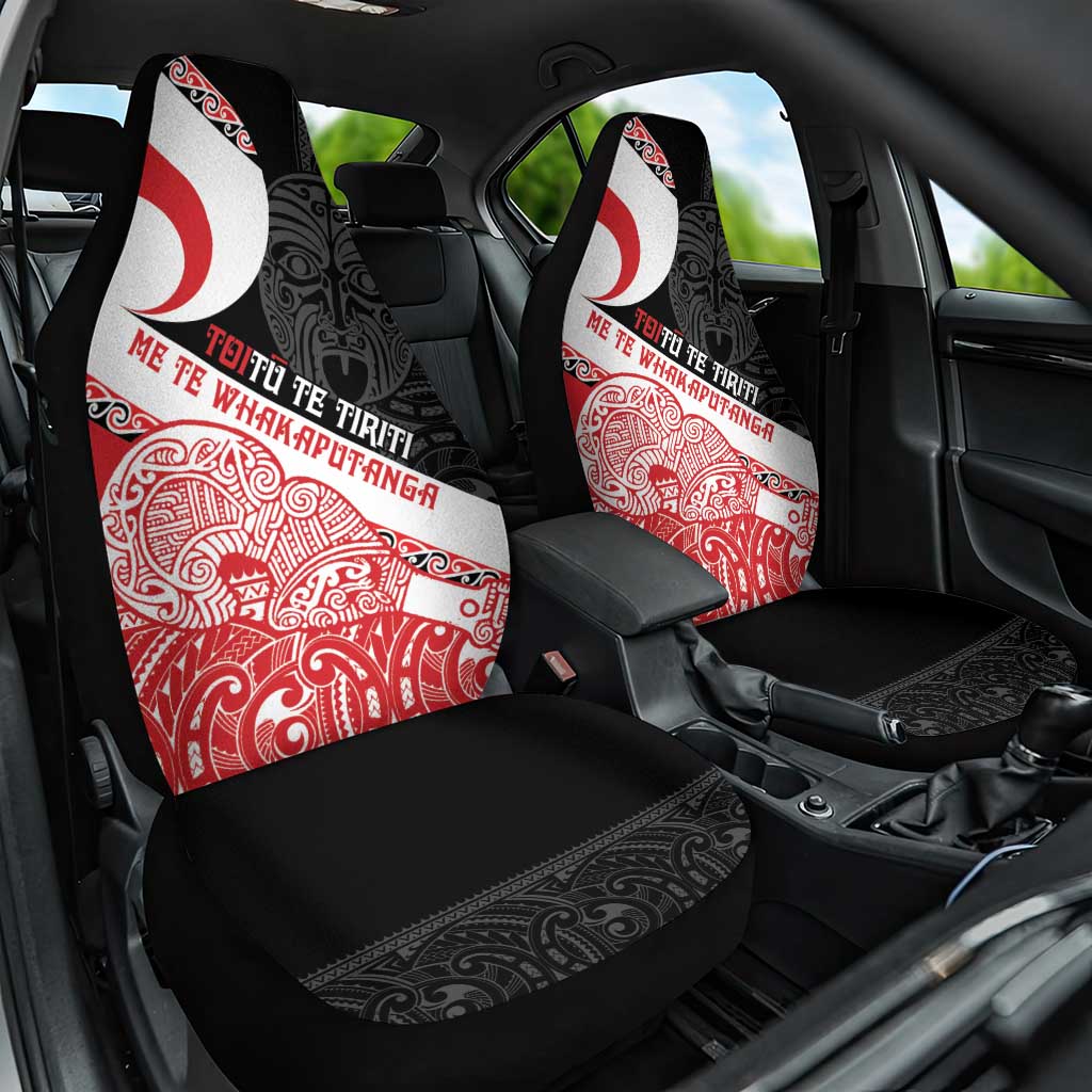 Toitu Te Tiriti Me Te Whakaputanga Car Seat Cover Maori Wahaika With Haka Face LT14 One Size Red - Polynesian Pride