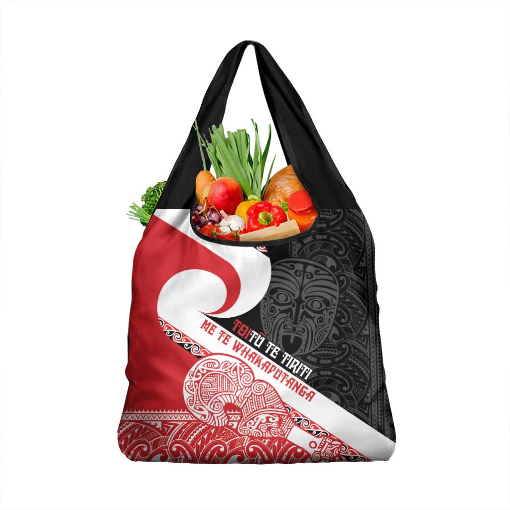 Toitu Te Tiriti Me Te Whakaputanga Grocery Bag Maori Wahaika With Haka Face LT14 1-pack One Size Red - Polynesian Pride