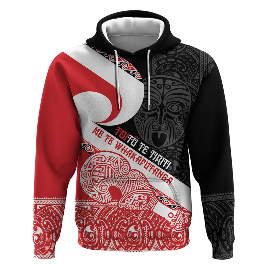 Toitu Te Tiriti Me Te Whakaputanga Hoodie Maori Wahaika With Haka Face LT14 Pullover Hoodie Red - Polynesian Pride