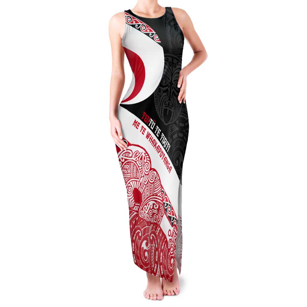 Toitu Te Tiriti Me Te Whakaputanga Tank Maxi Dress Maori Wahaika With Haka Face