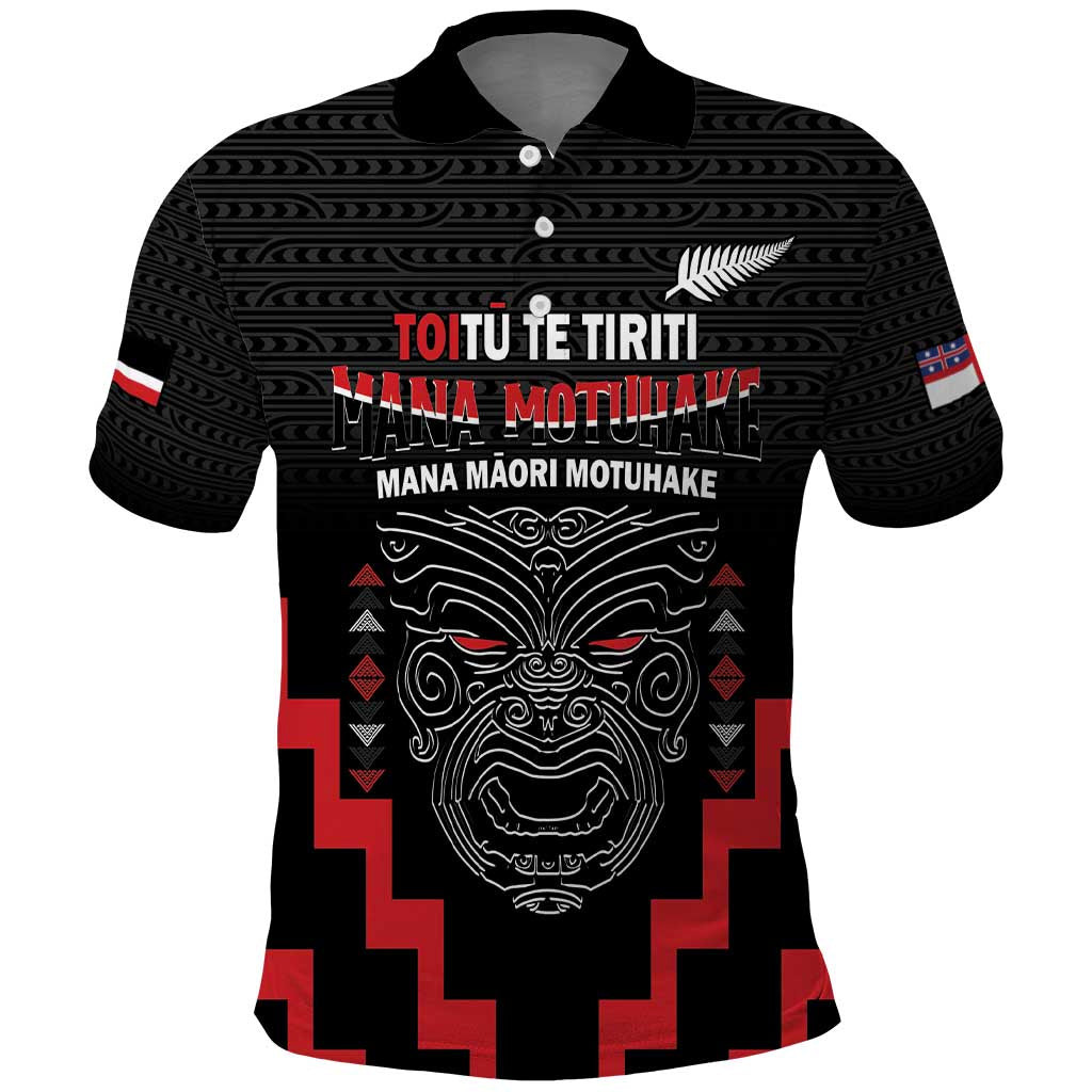 Personalised Toitu Te Tiriti Mana Maori Motuhake Polo Shirt Aotearoa Haka Face Mix Poutama Art