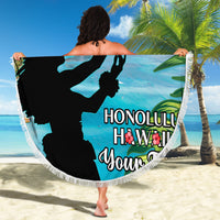 Personalised Honolulu Aloha Hawaii Beach Blanket Tropical Leaves With Hula Girl LT14 - Polynesian Pride