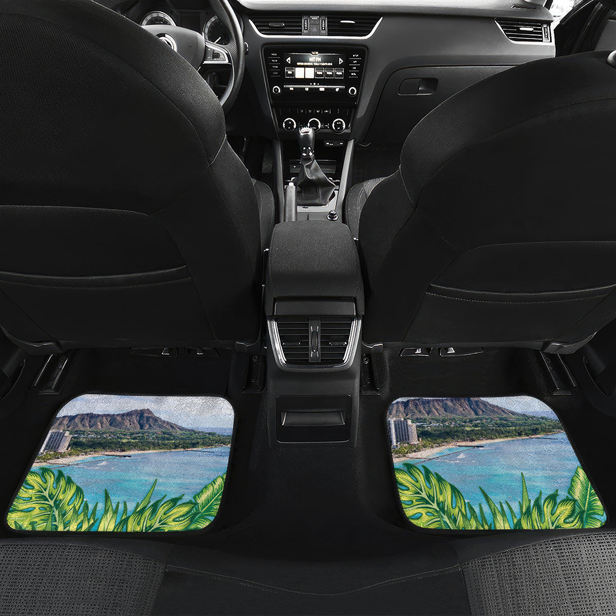 Personalised Honolulu Aloha Hawaii Car Mats Tropical Leaves With Hula Girl LT14 - Polynesian Pride
