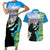 Personalised Honolulu Aloha Hawaii Couples Matching Short Sleeve Bodycon Dress and Hawaiian Shirt Tropical Leaves With Hula Girl LT14 Blue - Polynesian Pride