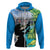 Personalised Honolulu Aloha Hawaii Hoodie Tropical Leaves With Hula Girl LT14 Zip Hoodie Blue - Polynesian Pride