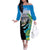 Personalised Honolulu Aloha Hawaii Off The Shoulder Long Sleeve Dress Tropical Leaves With Hula Girl LT14 Women Blue - Polynesian Pride