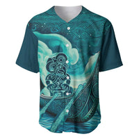 Personalised New Zealand Waitangi Day Baseball Jersey Hei Tiki With Maori Waka - Whakarare Pattern LT14 Dark Cyan - Polynesian Pride