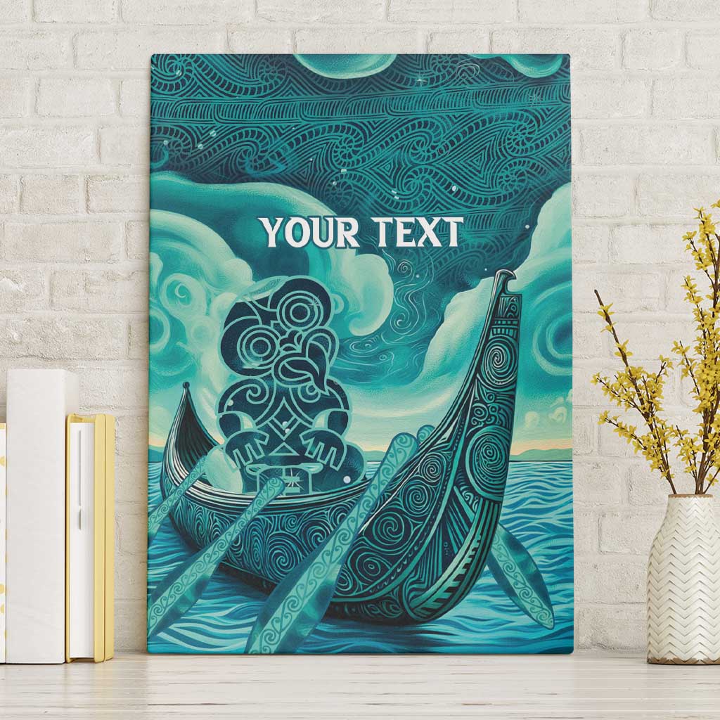 Personalised New Zealand Waitangi Day Canvas Wall Art Hei Tiki With Maori Waka - Whakarare Pattern