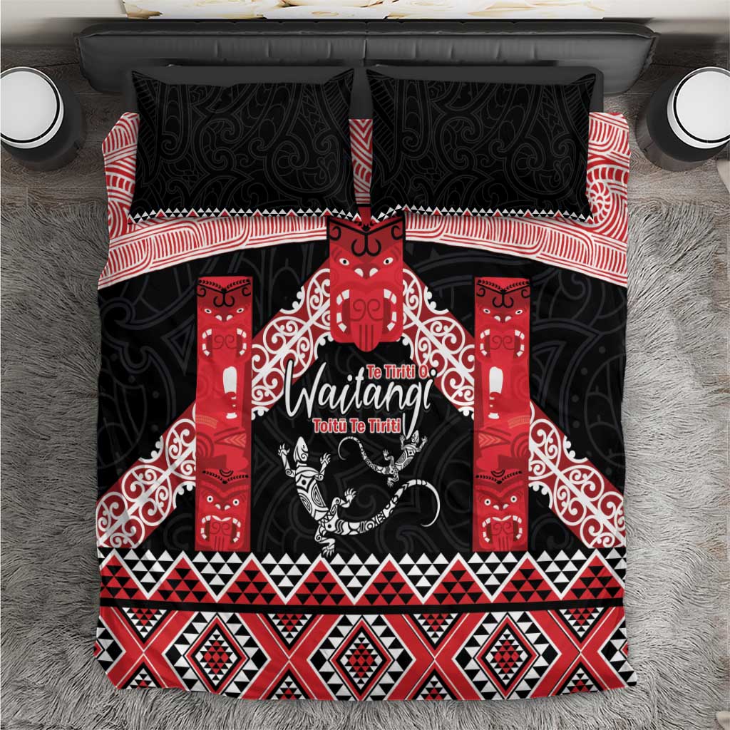 Toitu Te Tiriti O Waitangi Bedding Set Maori Wharenui With Taniko Motifs