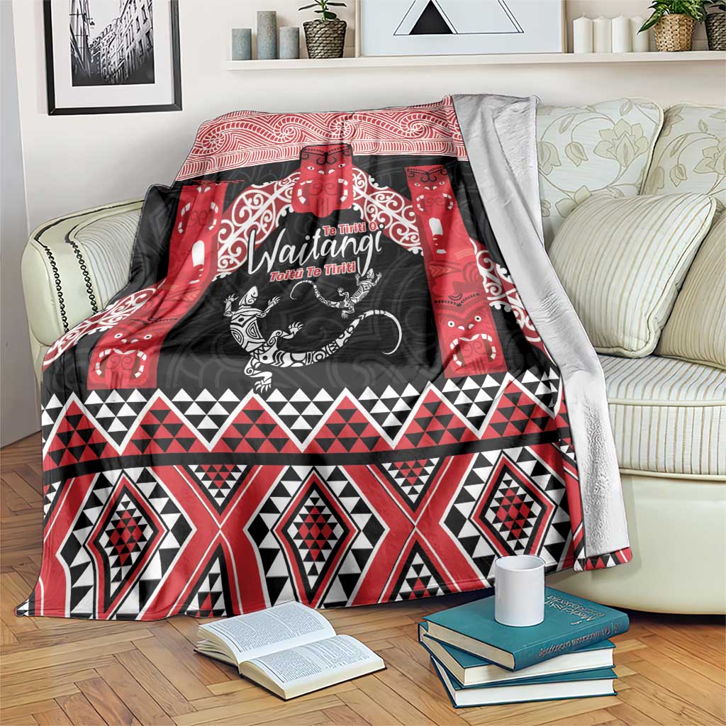 Toitu Te Tiriti O Waitangi Blanket Maori Wharenui With Taniko Motifs LT14 Red - Polynesian Pride